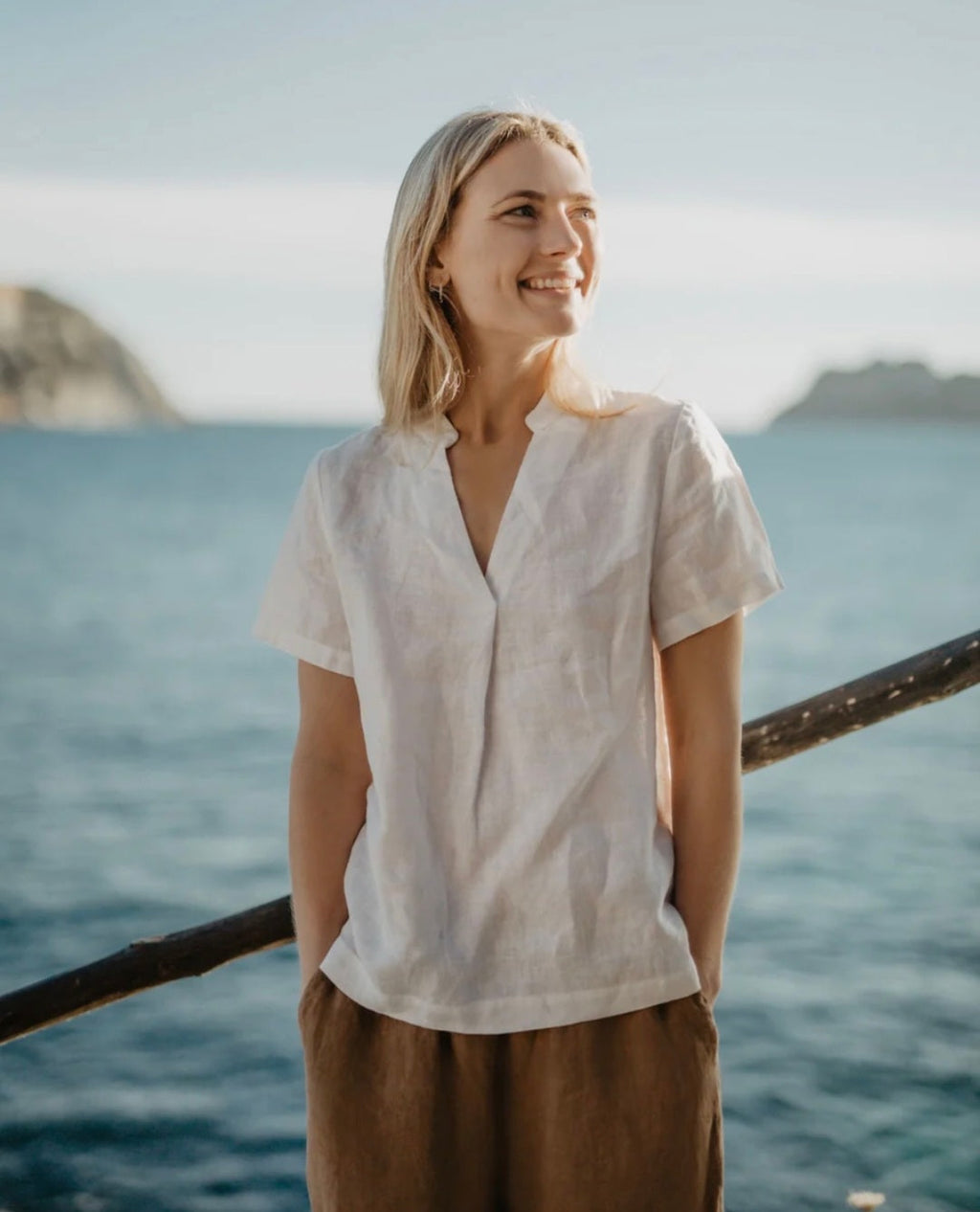 White Linen Top | Linen Top | V-Neck Top | Linen Clothing | 100% Organic Linen