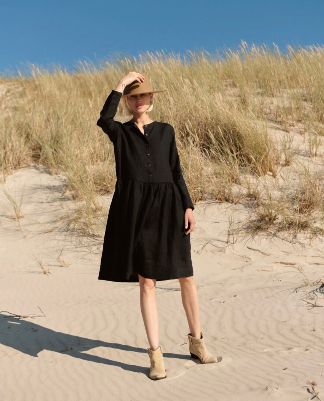 Black Linen Dress | Midi Dress | Linen Dress | Linen Clothing | 100% Organic Linen