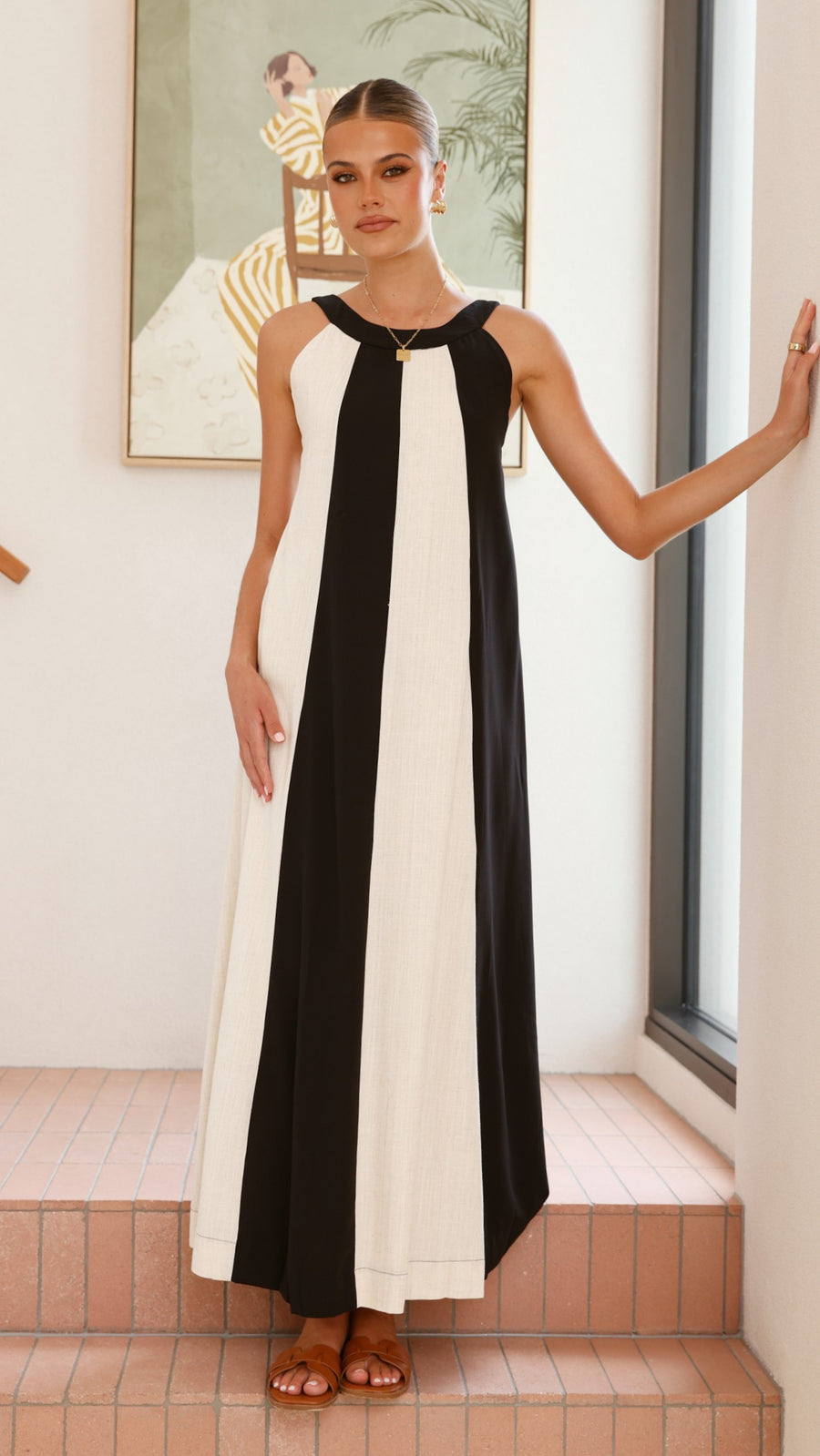 Black & White Linen Panel Dress