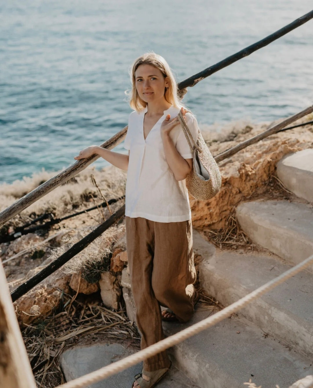 White Linen Top | Linen Top | V-Neck Top | Linen Clothing | 100% Organic Linen