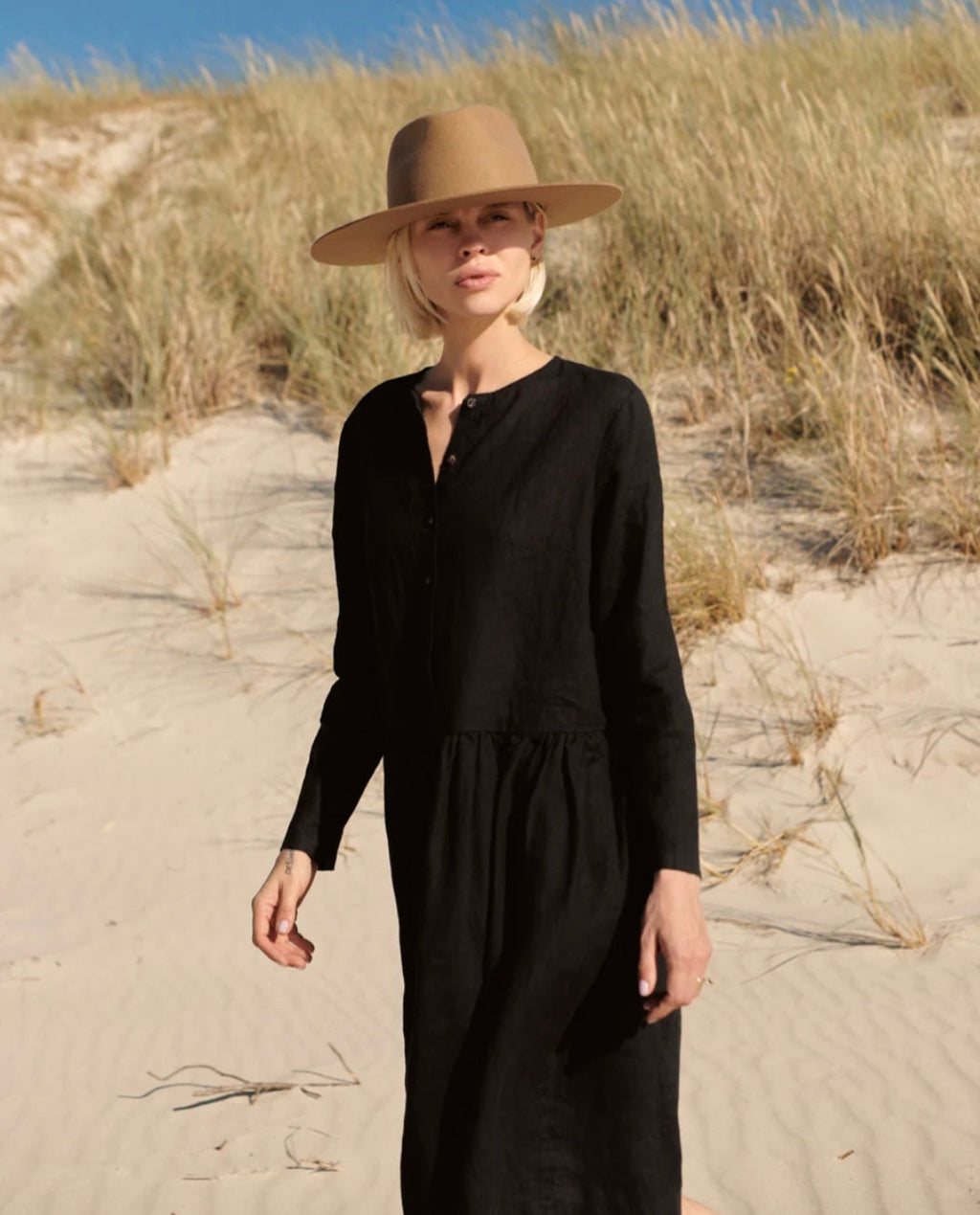 Black Linen Dress | Midi Dress | Linen Dress | Linen Clothing | 100% Organic Linen